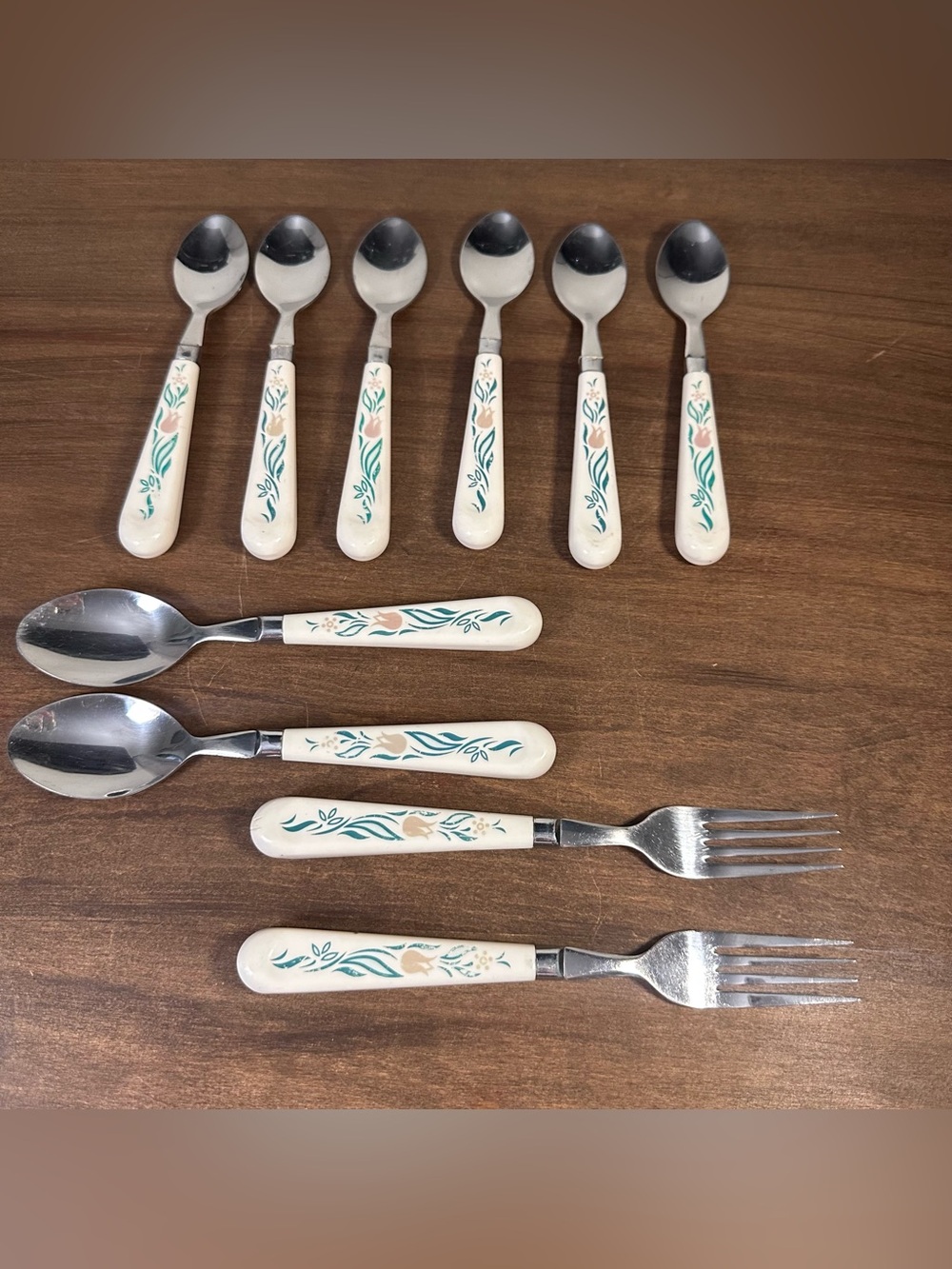 (12) Vintage Corelle Rosemarie Floral Handle Stainless Steel Flatware